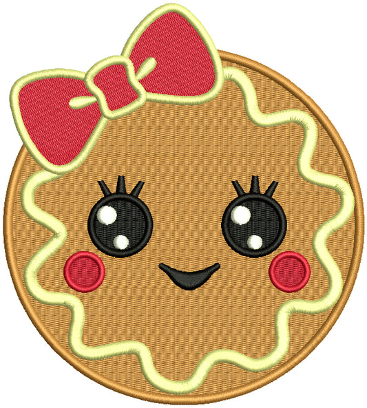 Cute Girl Cookie With a Huge Bow Filled Machine Embroidery Design Digitized Pattern