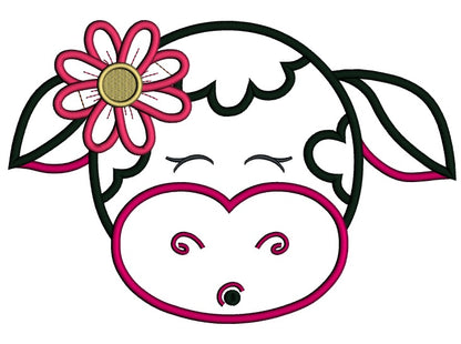 Cute Girl Cow With Big Flower Applique Machine Embroidery Design Digitized Pattern