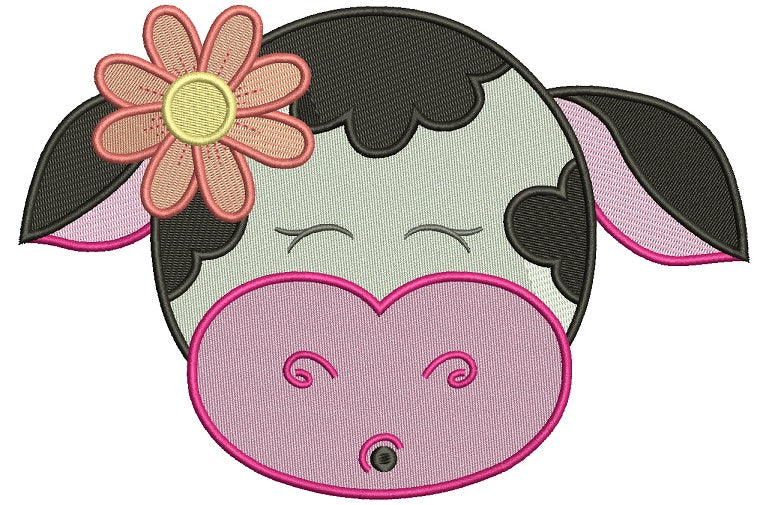 Cute Girl Cow With Big Flower Filled Machine Embroidery Design Digitized Pattern