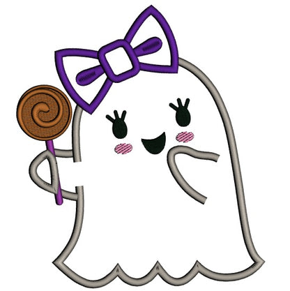 Cute Girl Ghost With a Big Hair Bow Halloween Applique Machine Embroidery Design Digitized Pattern