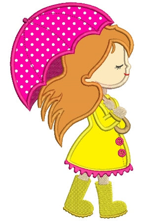 Cute Girl With an Umbrella Applique Machine Embroidery Digitized Design Pattern
