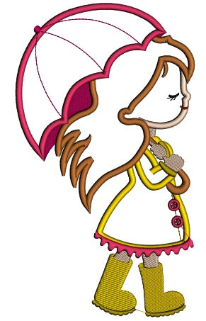 Cute Girl With an Umbrella Applique Machine Embroidery Digitized Design Pattern