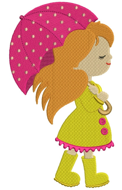 Cute Girl With an Umbrella Filled Machine Embroidery Digitized Design Pattern