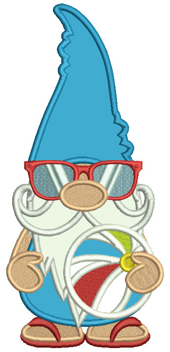 Cute Gnome Holding Beach Ball Applique Summer Machine Embroidery Design Digitized Pattern