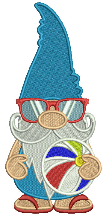 Cute Gnome Holding Beach Ball Filled Summer Machine Embroidery Design Digitized Pattern