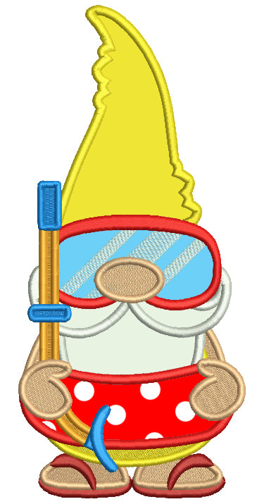 Cute Gnome Snorkeling Applique Summer Machine Embroidery Design Digitized Pattern