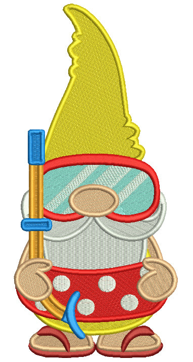 Cute Gnome Snorkeling Filled Summer Machine Embroidery Design Digitized Pattern