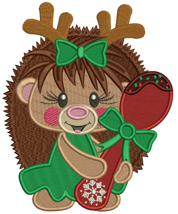 Cute Hedgehog Holding a Spoon Filled Christmas Machine Embroidery Design Digitized Pattern