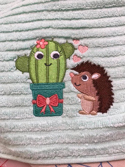 Cute Hedgehog Looking at a Cactus Filled Machine Embroidery Design Digitized Pattern