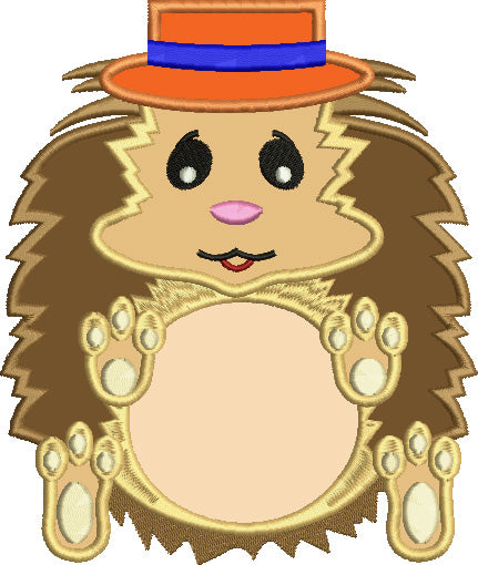 Cute Hedgehog Wearing a Hat Applique Machine Embroidery Digitized Design Pattern