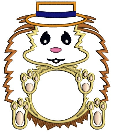 Cute Hedgehog Wearing a Hat Applique Machine Embroidery Digitized Design Pattern