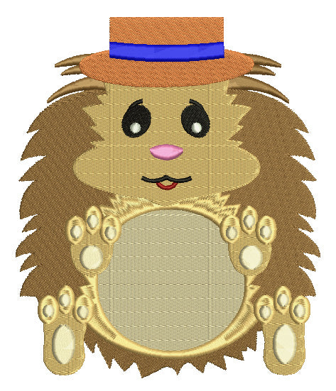 Cute Hedgehog Wearing a Hat Filled Machine Embroidery Digitized Design Pattern