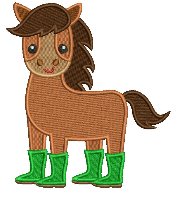 Cute Horse Wearing Rain Boots Filled Machine Embroidery Design Digitized Pattern