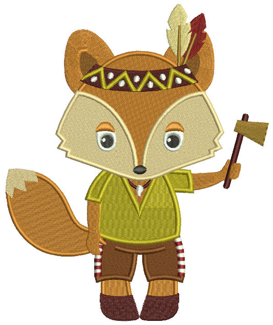 Cute Indian Fox Thanksgiving Filled Machine Embroidery Design Digitized Pattern