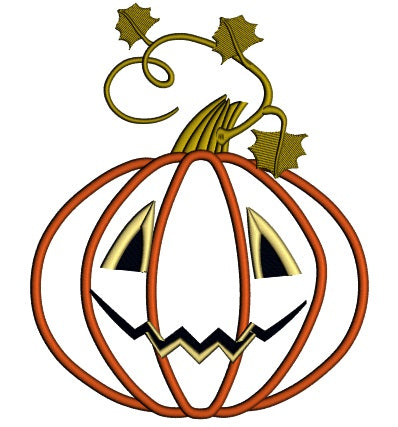 Cute Jack-o-lantern Pumpkin Halloween Applique Machine Embroidery Design Digitized Pattern