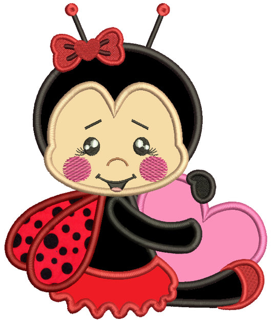 Cute Ladybug Holding A Heart Applique Machine Embroidery Design Digitized Pattern