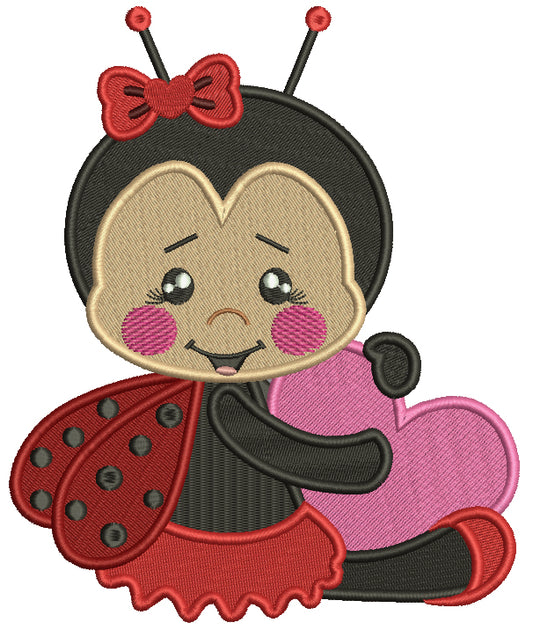Cute Ladybug Holding A Heart Filled Machine Embroidery Design Digitized Pattern