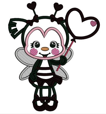 Cute Ladybug With Heart Shaped Balloon Applique Valentine's Day Machine Embroidery Design Digitized Pattern