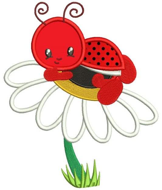 Cute Ladybug on a Daisy Applique Machine Embroidery Digitized Design Pattern