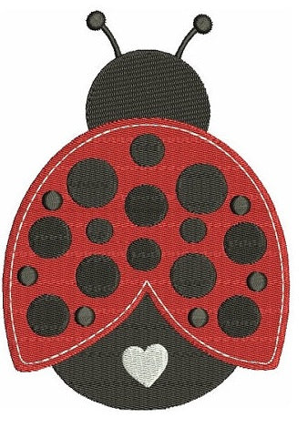 Cute Ladybug with a Heart Machine Embroidery Digitized Design Filled Pattern - Instant Download - 4x4 , 5x7, and 6x10 -hoops