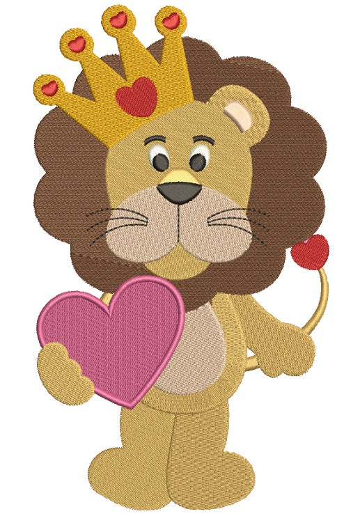 Cute Lion With a Big Heart Filled Machine Embroidery Design Digitized Pattern