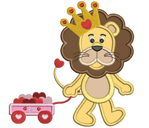 Cute Lion With a Crown and a Wagon With Hearts Applique Machine Embroidery Digitized Design Pattern