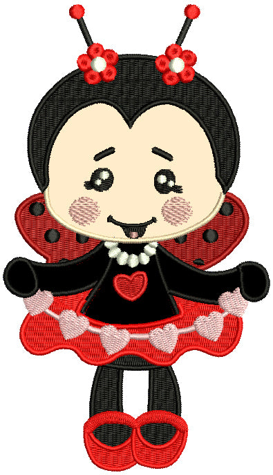 Cute Little Baby Girl Ladybug Applique Machine Embroidery Design Digitized Pattern