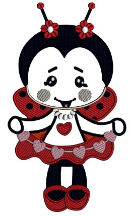 Cute Little Baby Girl Ladybug Applique Machine Embroidery Design Digitized Pattern