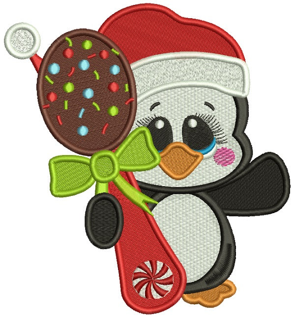 Cute Little Baby Penguin Wearing Santa Christmas Filled Machine Embroidery Design Digitized Pattern