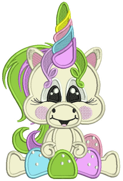 Cute Little Baby Unicorn With Gum Drops Applique Machine Embroidery Design Digitized Pattern