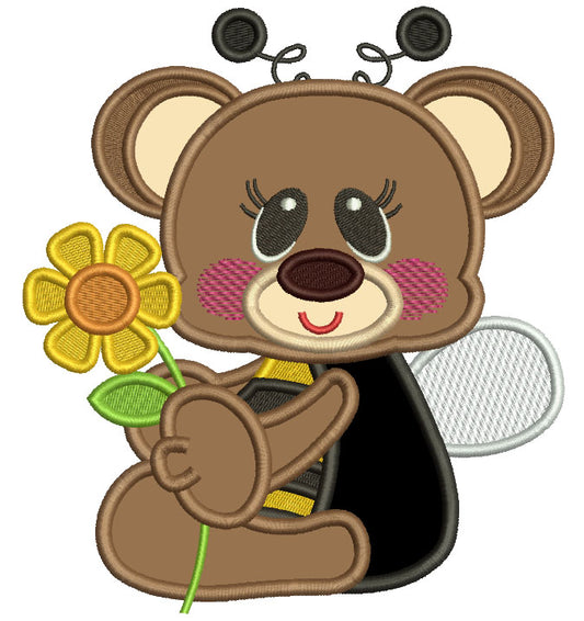 Cute Little Bear Wearing Bumblebee Costume Applique Machine Embroidery Design Digitized Pattern