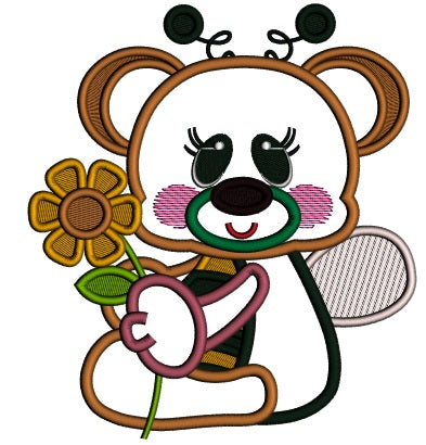 Cute Little Bear Wearing Bumblebee Costume Applique Machine Embroidery Design Digitized Pattern