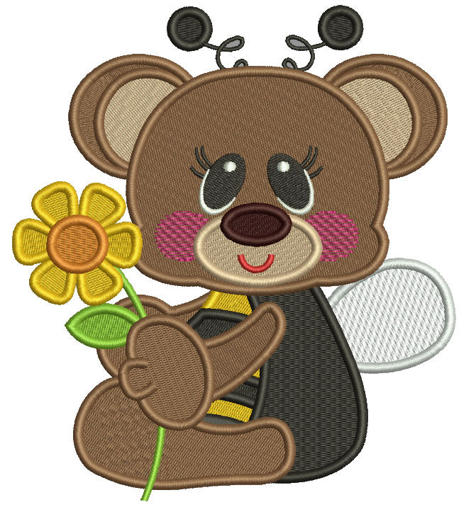 Cute Little Bear Wearing Bumblebee Costume Filled Machine Embroidery Design Digitized Pattern