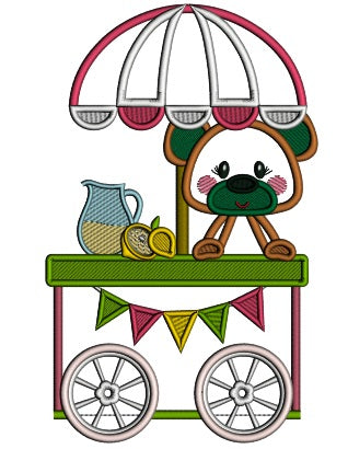 Cute Little Bear Behind a Lemonade Stand Applique Machine Embroidery Design Digitized Pattern