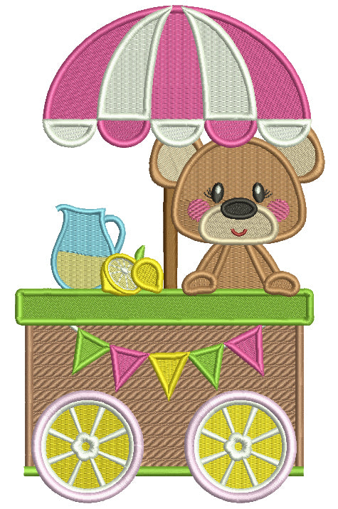 Cute Little Bear Behind a Lemonade Stand Filled Machine Embroidery Design Digitized Pattern
