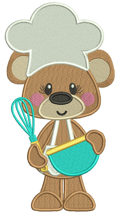 Cute Little Bear Cook Filled Machine Embroidery Digitized Design Pattern