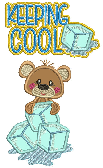 Cute Little Bear Holding Blocks Of Ice Keeping It Cool Applique Machine Embroidery Digitized Design Pattern