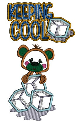 Cute Little Bear Holding Blocks Of Ice Keeping It Cool Applique Machine Embroidery Digitized Design Pattern