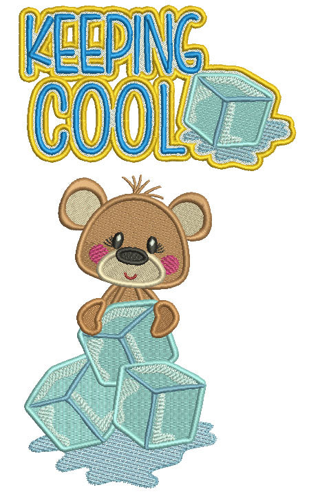 Cute Little Bear Holding Blocks Of Ice Keeping It Cool Filled Machine Embroidery Digitized Design Pattern