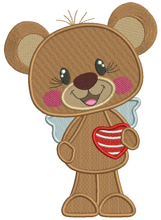 Cute Little Bear Holding a Heart Filled Machine Embroidery Design Digitized Pattern