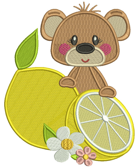 Cute Little Bear Holding a Lemon Filled Machine Embroidery Design Digitized Pattern