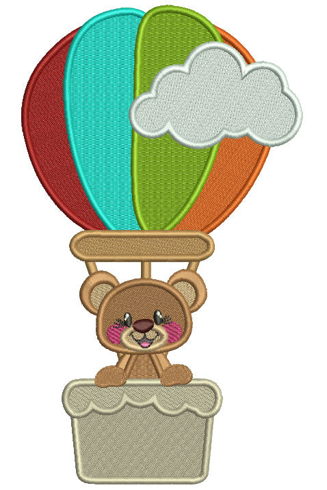 Cute Little Bear Inside an Air Balloon Filled Machine Embroidery Design Digitized Pattern