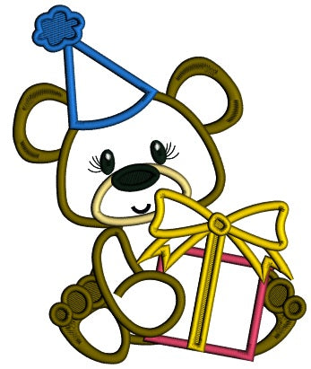 Cute Little Bear With Presents Applique Machine Embroidery Design Digitized Pattern