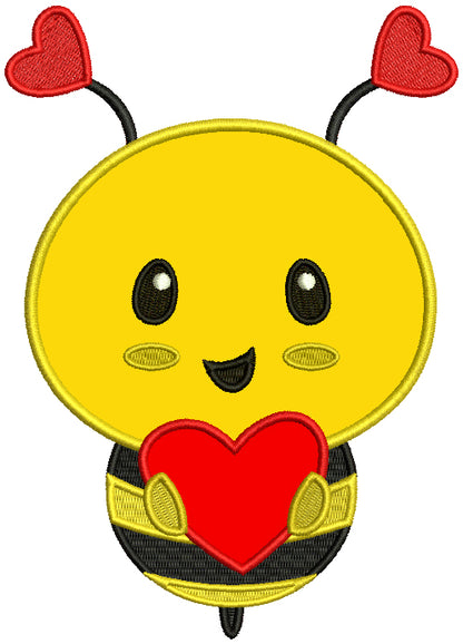 Cute Little Bee With Big Heart Applique Machine Embroidery Design Digitized Pattern