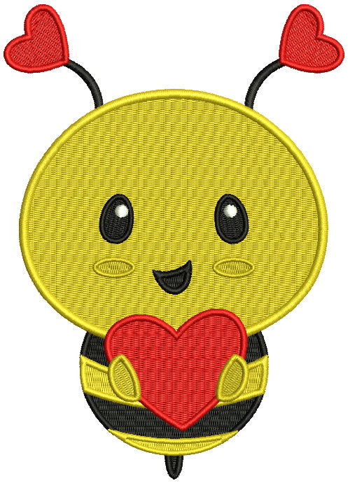 Cute Little Bee With Big Heart Filled Machine Embroidery Design Digitized Pattern