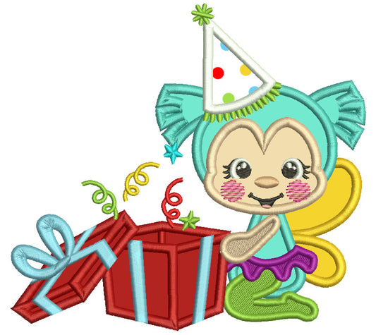 Cute Little Birthday Bug Opening Presents Applique Machine Embroidery Design Digitized Pattern