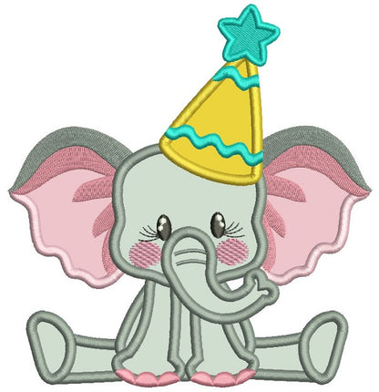 Cute Little Birthday Elephant Applique Machine Embroidery Design Digitized Pattern