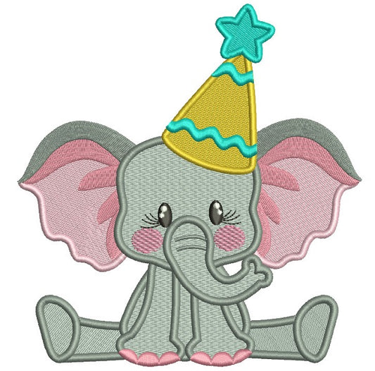 Cute Little Birthday Elephant Filled Machine Embroidery Design Digitized Pattern