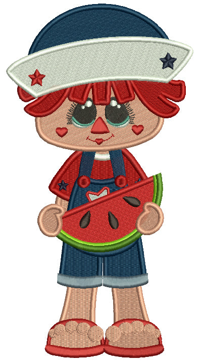Cute Little Boy Holding a Watermelon Filled Machine Embroidery Design Digitized Pattern