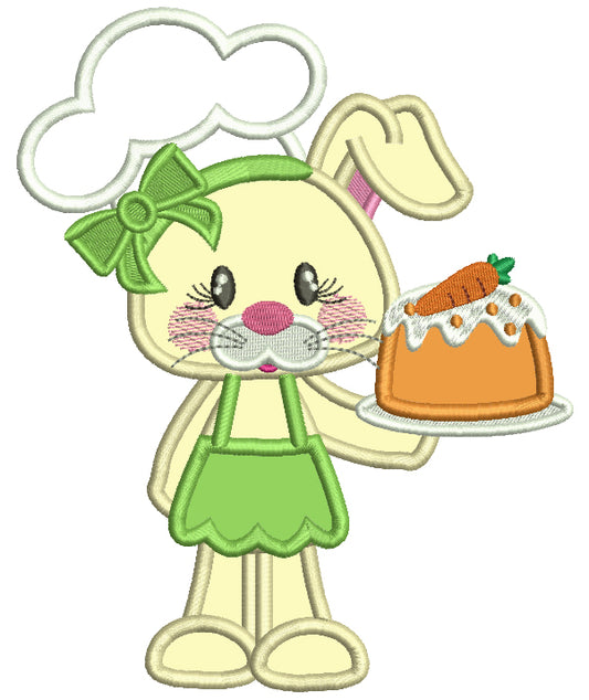 Cute Little Bunny Cook Easter Applique Machine Embroidery Design Digitized Pattern